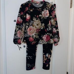 Floral Black Two-Piece Outfit